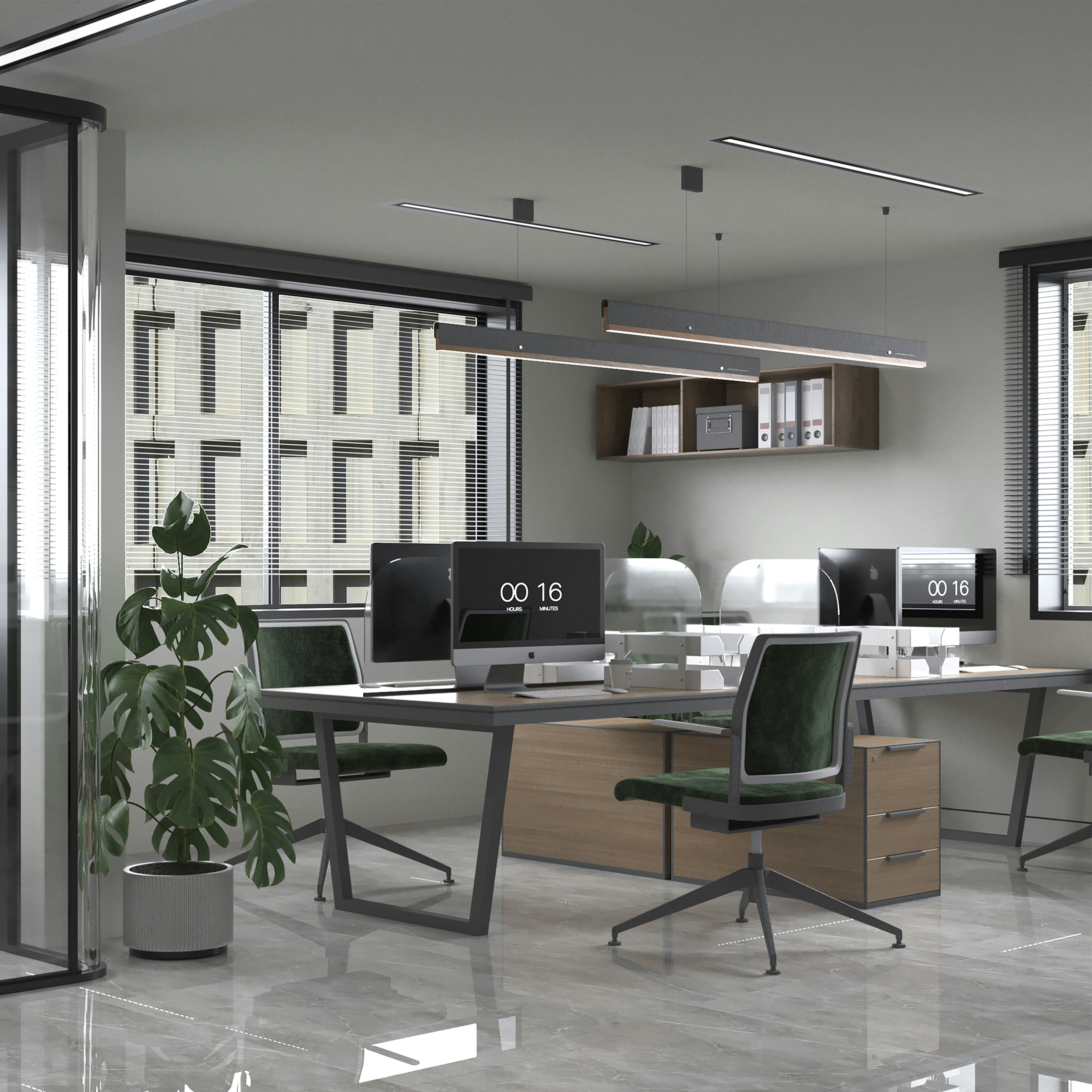 Developer workstation with code and financial dashboards